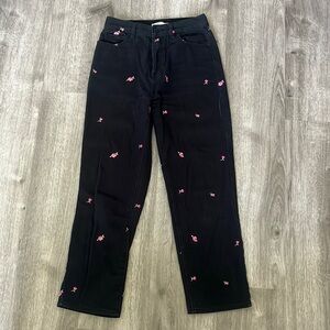 Pacsun Black Rose Embroidered High Rise Straight Button-Up Jeans Size 25